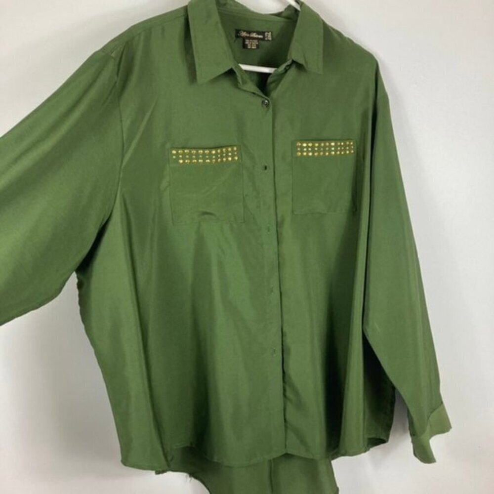 Womens Apple Bottoms Split Back Button Shirt Green 3X‎